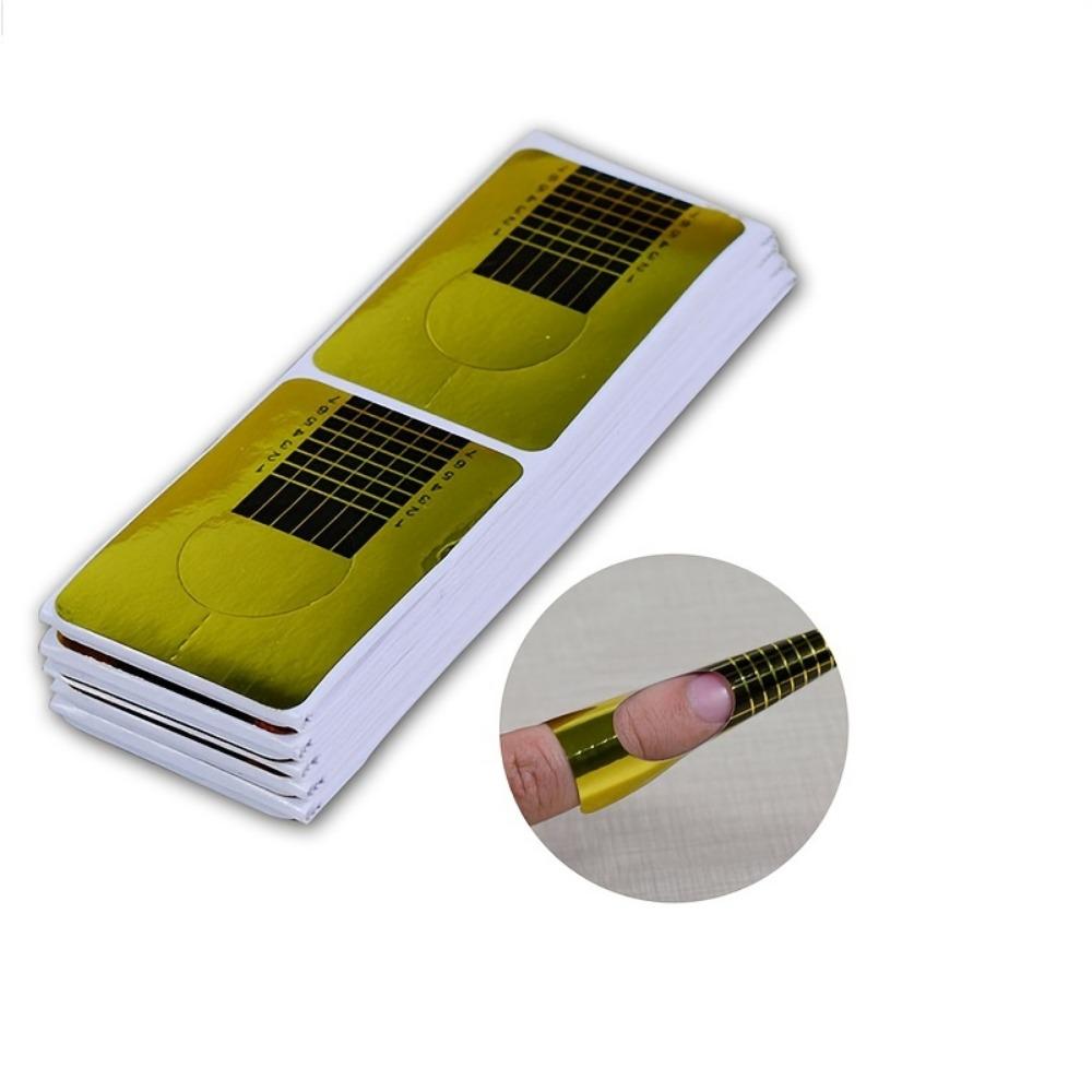 100 ks zlaté obdélníkové formy na nehty, samolepicí a odolné formy na prodloužení nehtů, vhodné pro UV gel