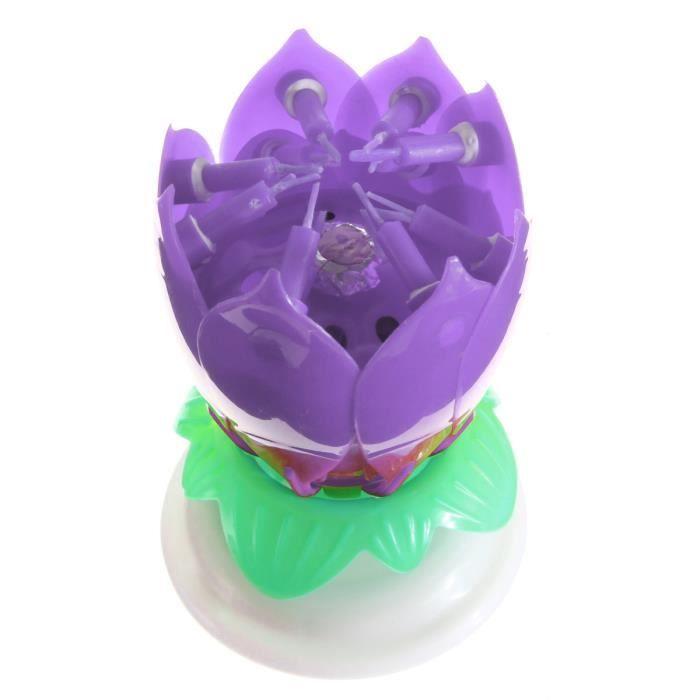 Bougie d'Anniversaire - Romantique - Fleur Double Lotus - Musical - Violet - Rotatif violet