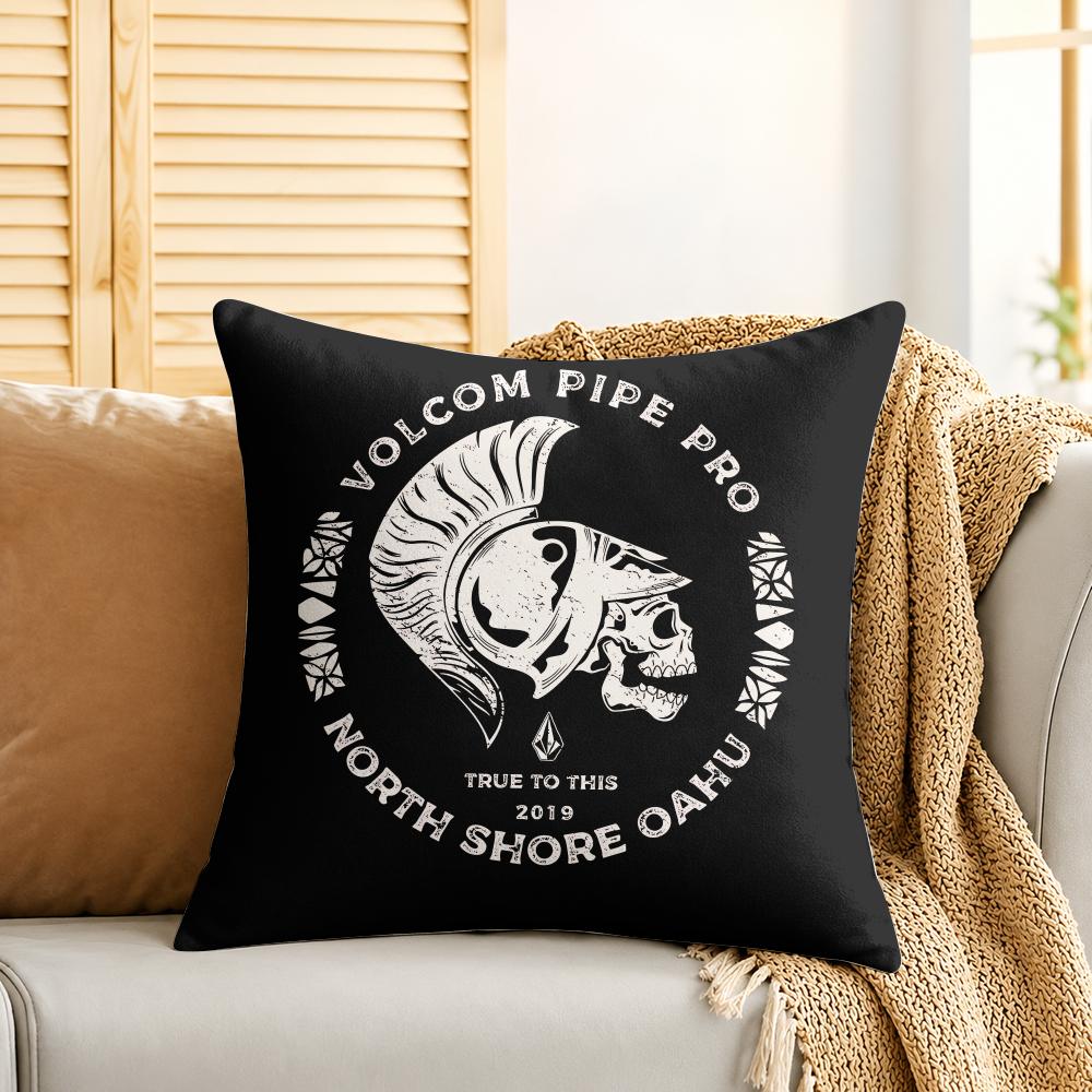 VVolcom Fashion Logo Cushion Cover Silky Short Plush Invisible Zipper Dustproof Sofa Pillow Case For Home Decor