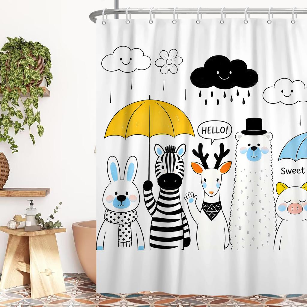 Funny Cartoon Animals Shower Curtain For Bathroom Healing Text Cat Animals Waterproof Fabric Bathtub Bathroom Curtain With Hooks