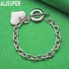 925 Sterling Silver Simple Heart Side Chain Beautiful Bracelet Gift Jewelry
