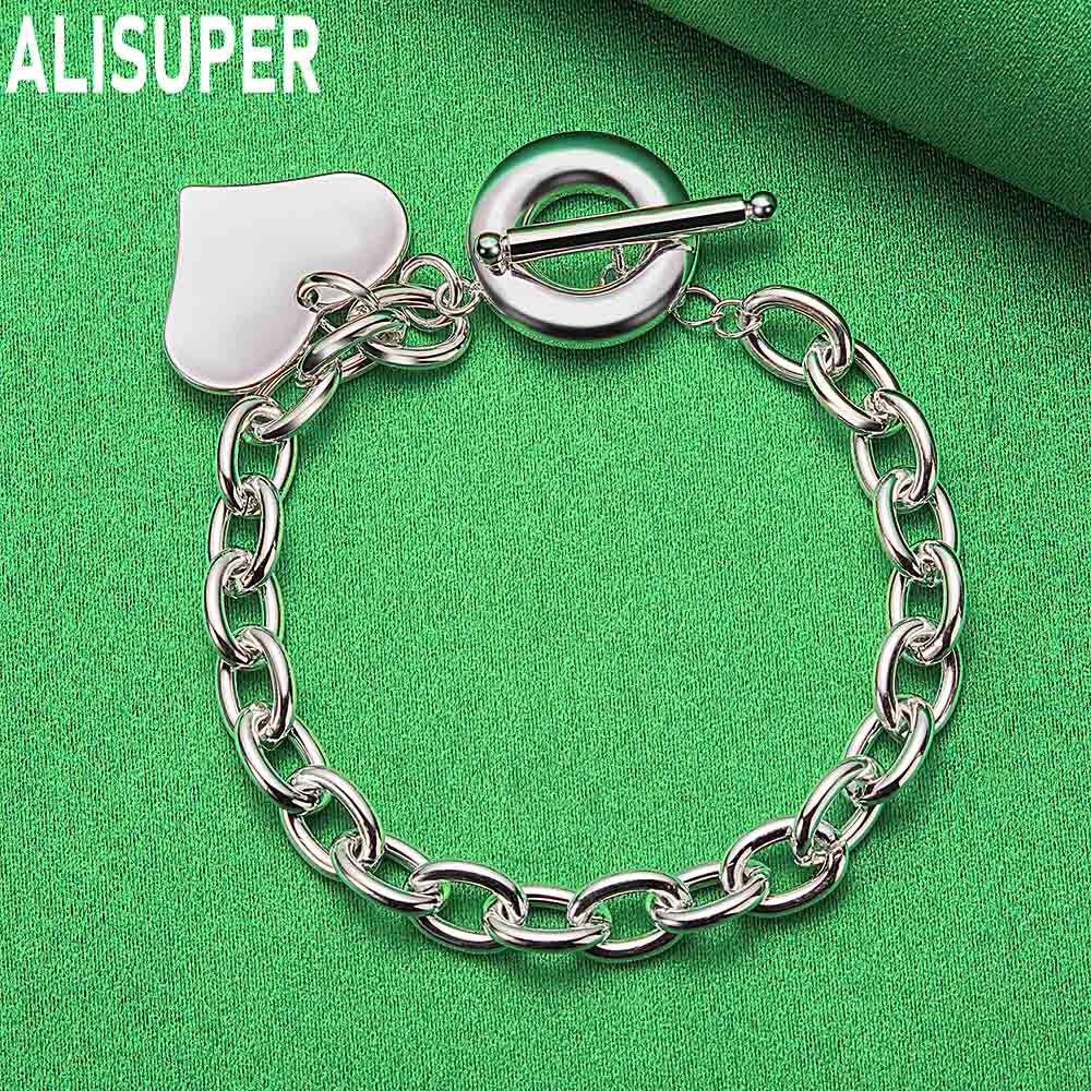 925 Sterling Silver Simple Heart Side Chain Beautiful Bracelet Gift Jewelry