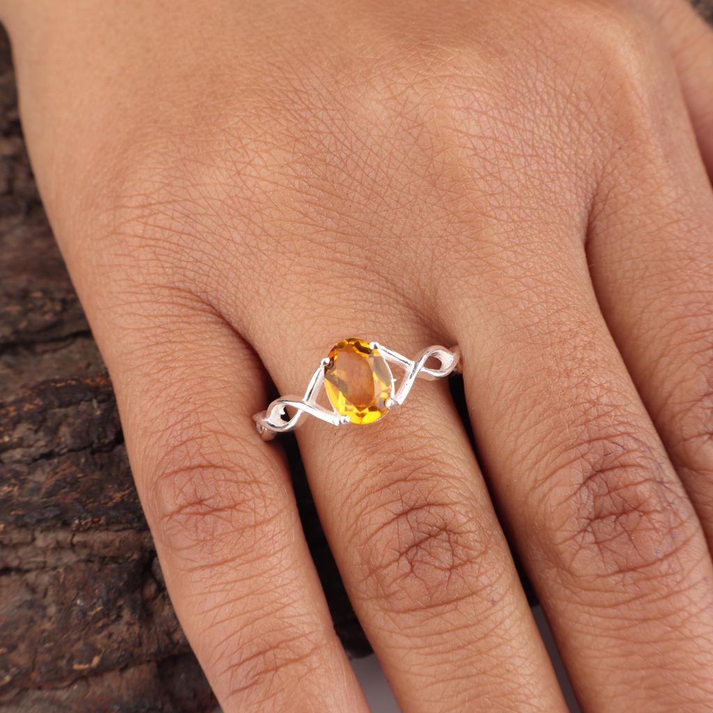 Natural Citrine Gemstone 925 Sterling Silver Jewelry Pretty Ring For Your Love CZR-16-2
