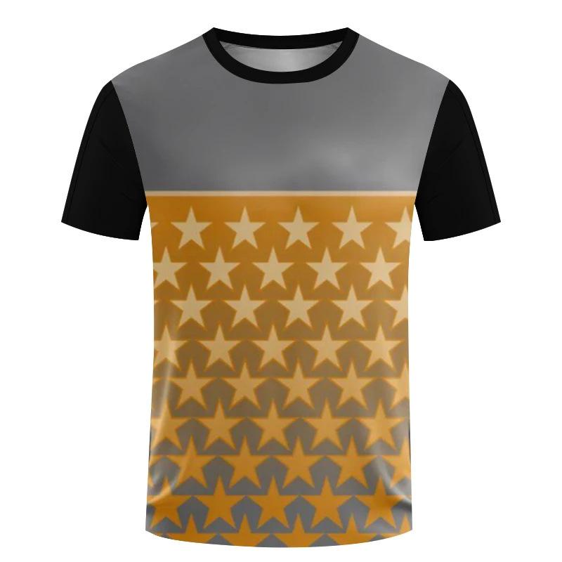 Simple Geometric Pattern 3D Digital Printing Men's Trendy Round Neck Short Sleeved T-shirt