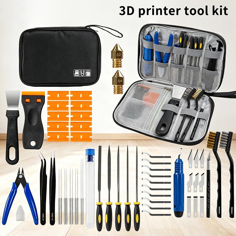 Kit di Attrezzi per Stampante 3D da 46/57 Pezzi con Custodia Portatile e Attrezzi Completi per Finitura e Pulizia per Hobbisti Progetti Creativi Fai-da-te
