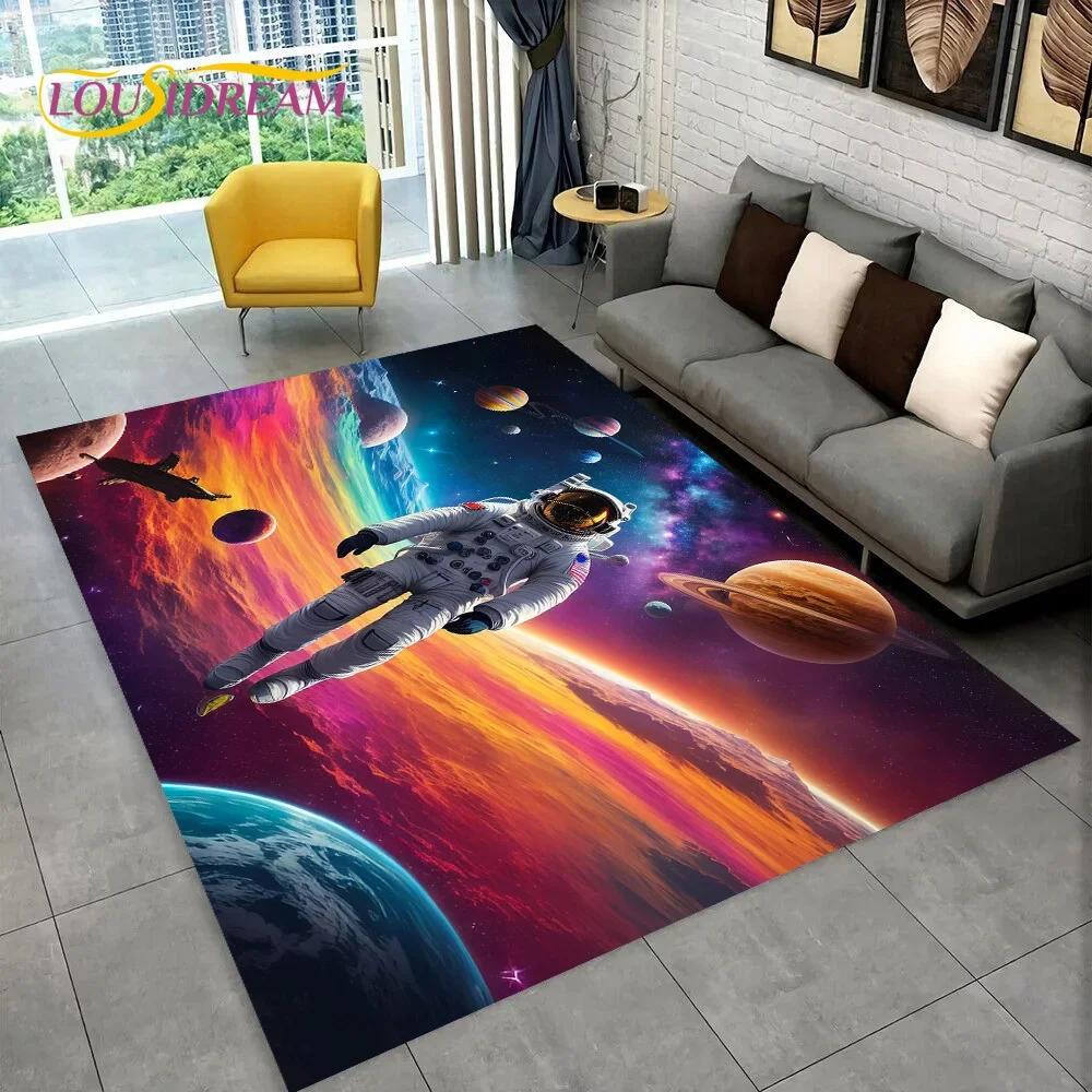 Astronaut Space Adventure Rug Cartoon Universe Floor Mat for Bedroom Living Room Large Decorative Rug for Sofa Home