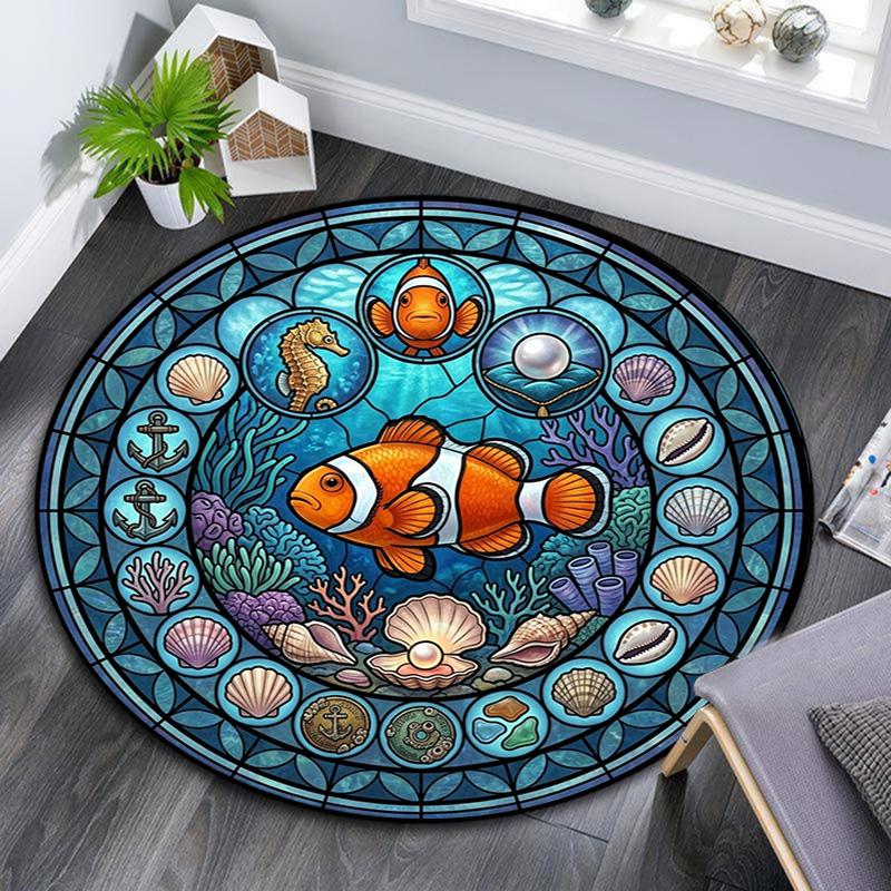 Ocean Glass Round Area Rug Under Office Chairs Bedroom Living Room Home Decor