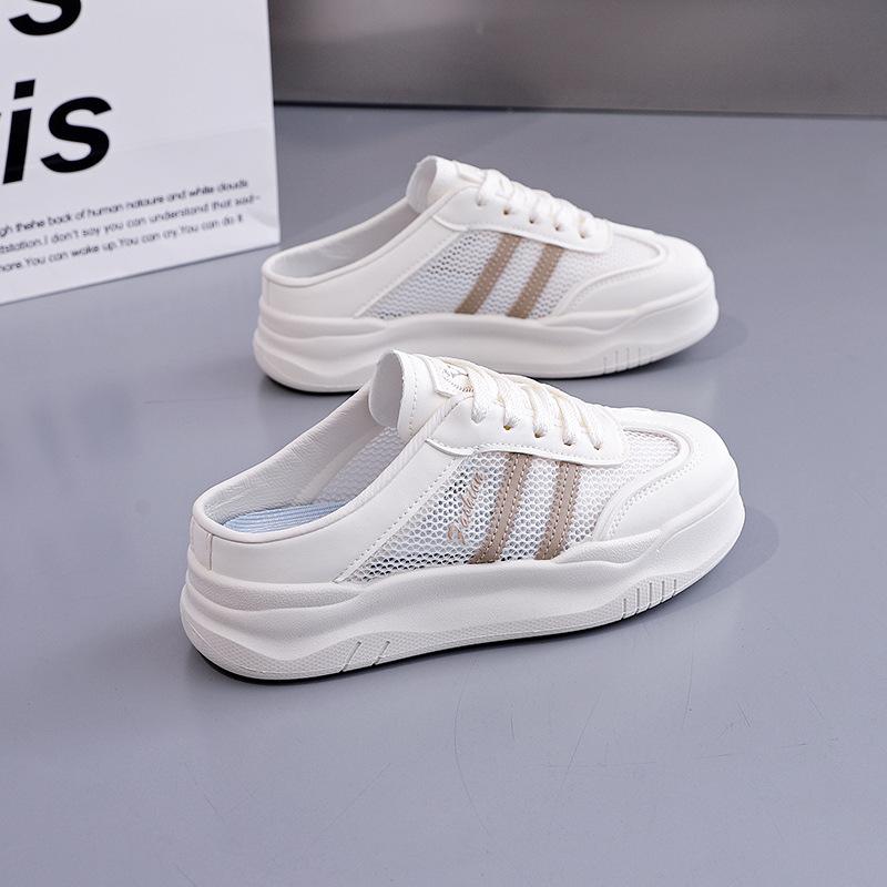 Half-towed little white shoes women's flat-soled outer wear summer 2025 new casual mesh pregnant women's bag head slippers women 5908-1