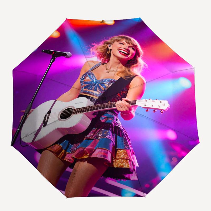 Ombrello Automatico con Apertura e Chiusura a Tema Taylor Swift, Ombrello da Viaggio Compatto, Leggero e Portatile, Adatto per la Spiaggia e gli Spostamenti