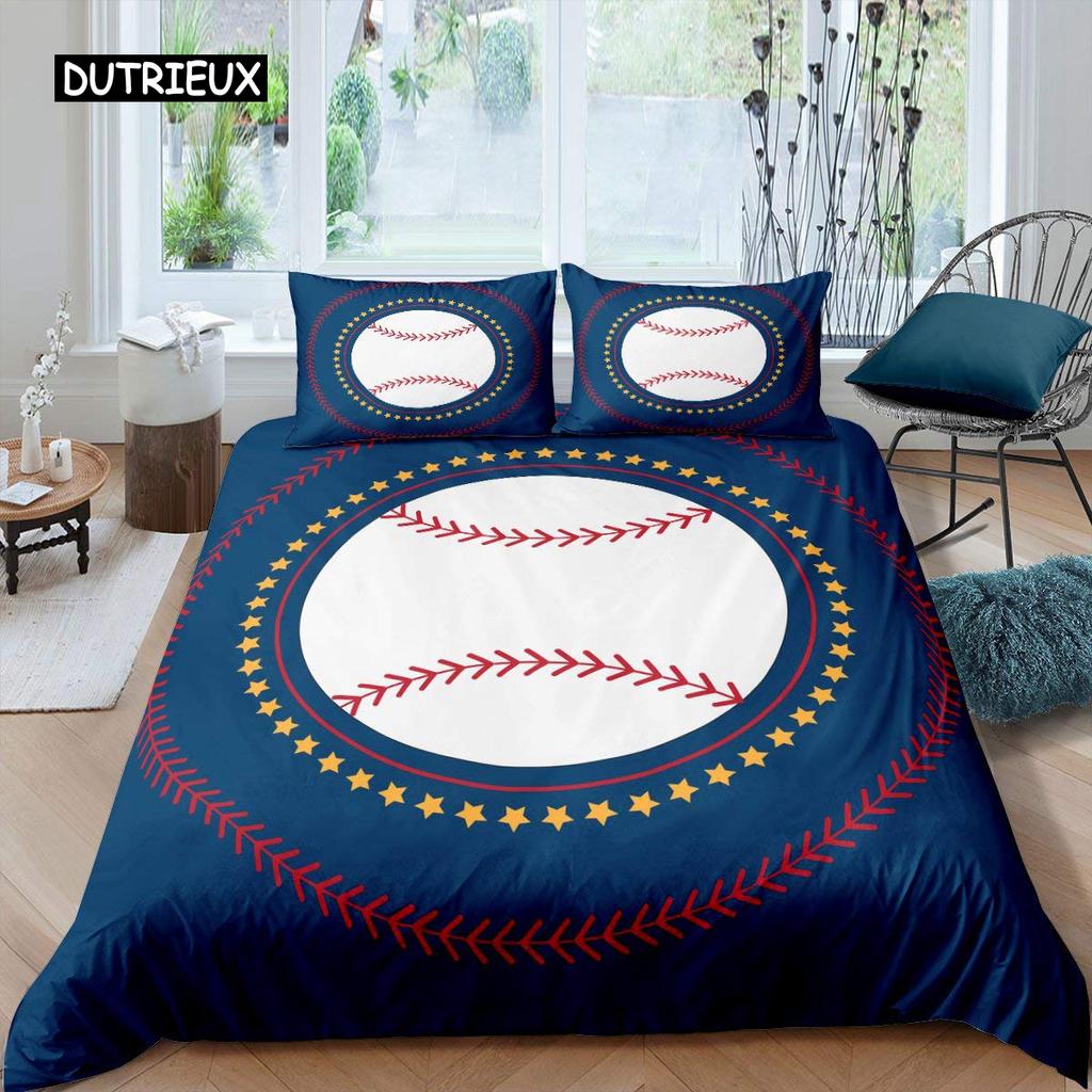 Baseball Duvet Cover Polyester Ball Pattern Sports Theme Player Twin Bedding Set for Teen Baseball Lovers Queen King Quilt Cover