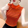 Women's Slim Short Half-high Neck Knitted Top Outerwear Layered Vest Sleeveless Small Striped