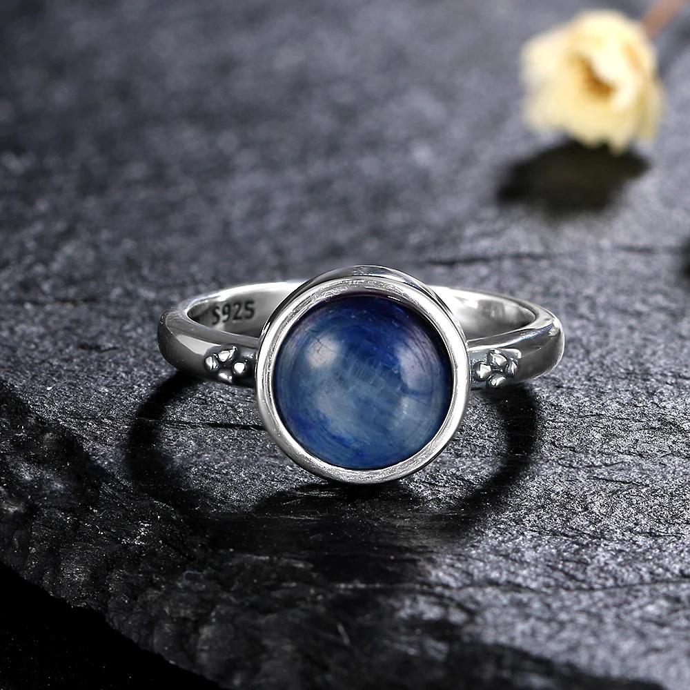 S Silver Vintage Ring Oval 8MM Natural Labradorite Moonstone Turquoise Ring for Women Gift Luxury