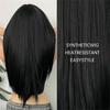 ALAN EATON Women's Black Wigs Long Straight Synthetic Wigs with Bangs Daily Party Cosplay Heat Resistant Fiber Smooth Natural