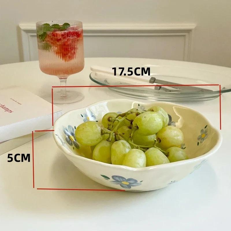 Ceramic Bowl Cream Yellow Handle By Hand Irregularity Fresh Cute Ceramic Salad Bowl Yoghurt Breakfast Bowl Hand-painted Flower