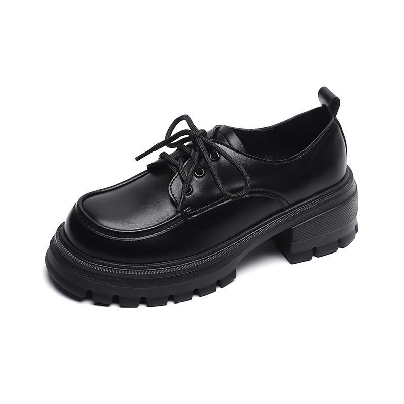 Thick-soled Small Leather Shoes Women's College Style Small Man Height Increase Lace-up Single Shoes Women