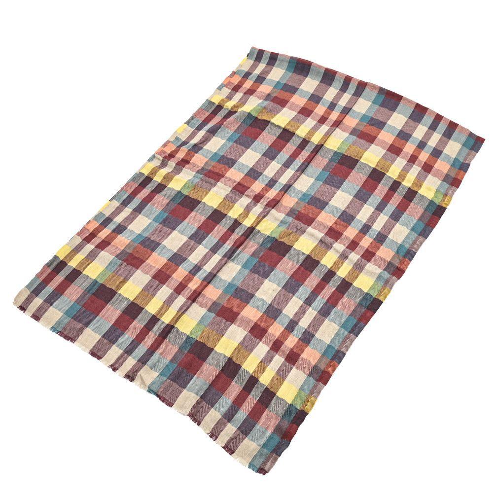 Used ETRO / Stole Scarf Autumn/Winter Ladies Unisex Cashmere Silk Check Multicolor 407017