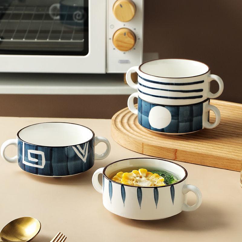 Set of 3 Divided Plate With Cup Bowl Ceramic Kitchen Food Container Tableware Safe In Microwave Oven Dishwasher Lunch Box