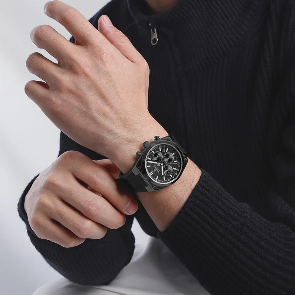 Waterproof Sport Watches for Men Multi-function Chronograph Wrist Watch Male Luxury Silica Band Quartz Clock