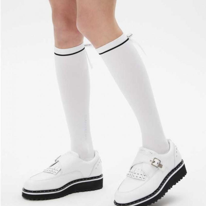 Womens Golf Socks Long Compression Sport Breathable Athletic Crew With Bow Detail Black White