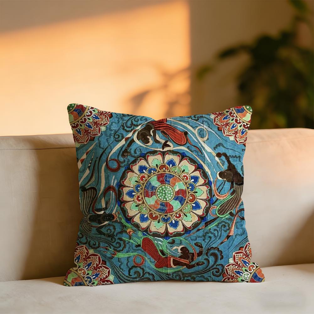 

Dunhuang Patterns Cushion Cover Cozy Velvet Throw PillowSoft Warm Cushion For Sofa Bed 30x30 cm