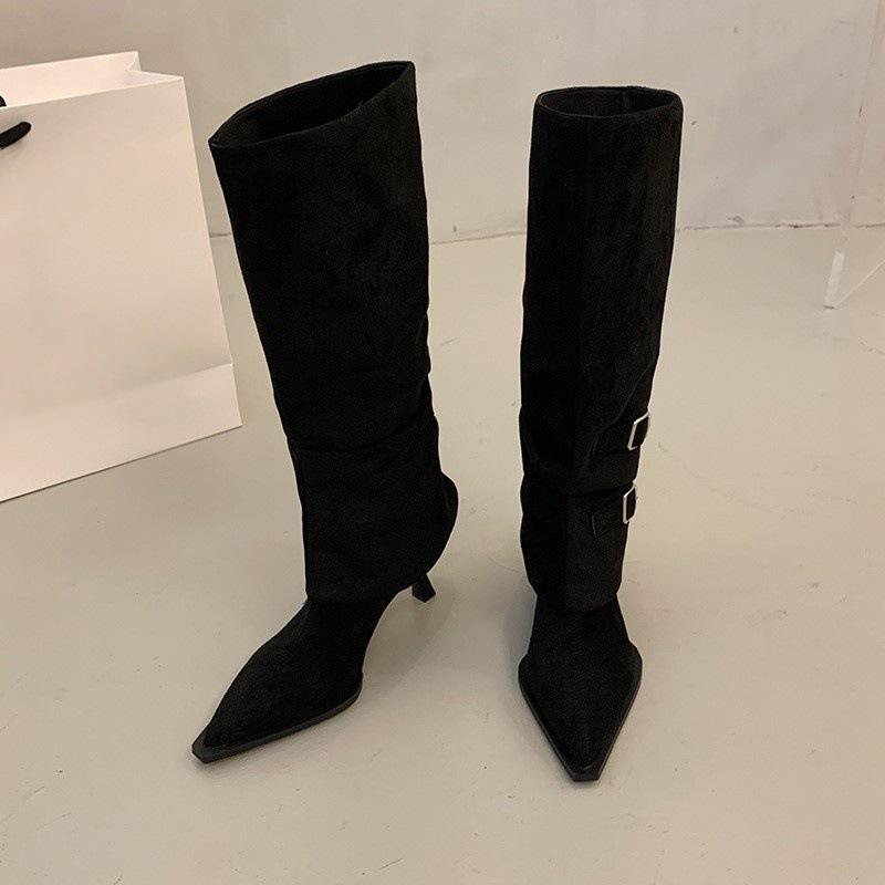 

Осень и зима новые корейская версия острый носок толстый каблук короткие ботильоны женские тонкие эластичные носки ботинки универсальные плоская подошва модные ботильоны 40 чёрный