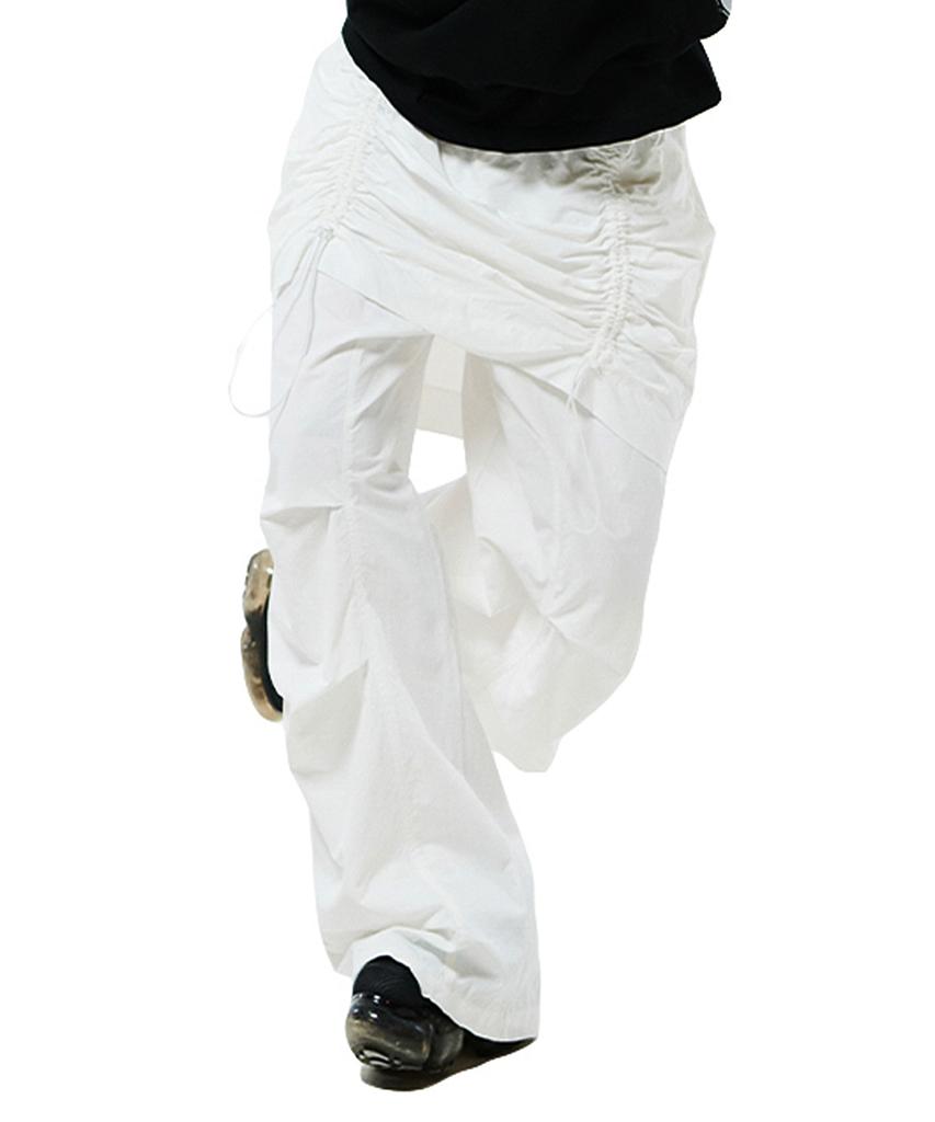 HOLYNUMBER7 Front String Tuck Frill Elastic Waist Skirt Pants_White