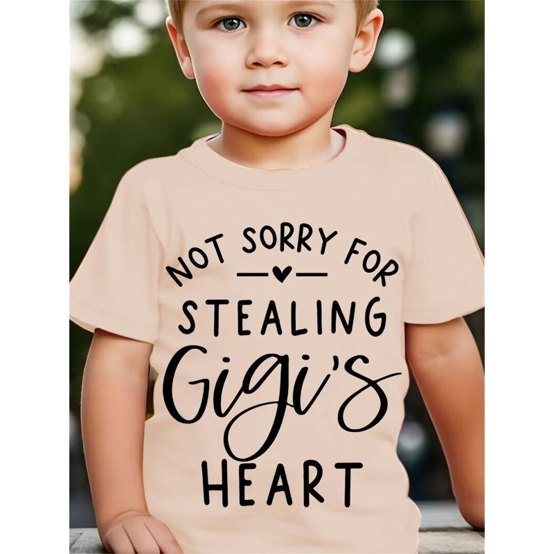 European size Summer Fashion Short-Sleeve T-Shirt for Boys with The Print 'NOT SORRY FOR STEALING Gigi'S HEART' Casual Top