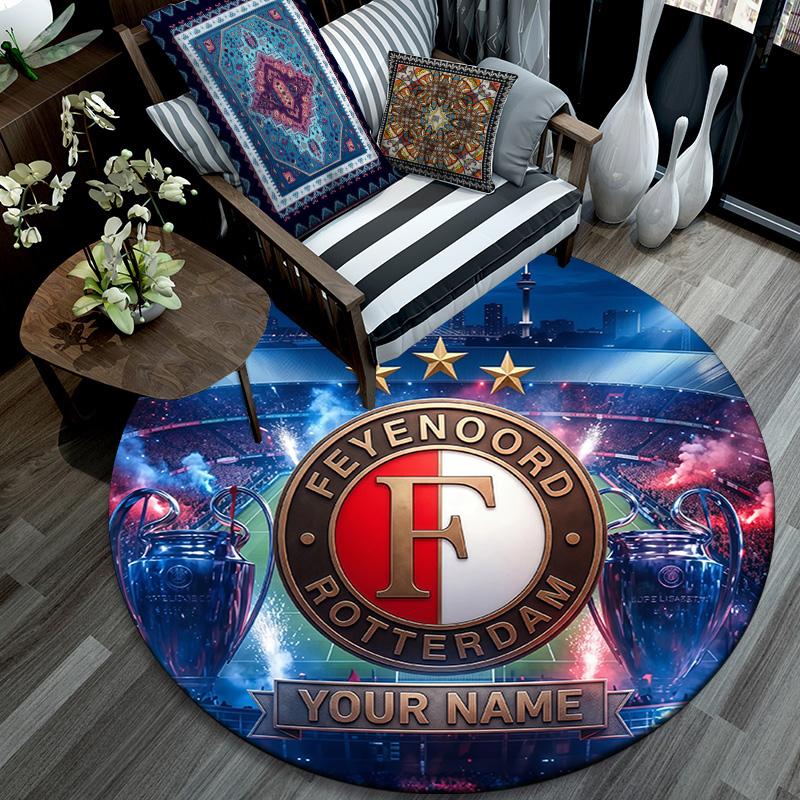 Custom Name Feyenoord Rotterdam Round Area Rug,Carpet Rug for Living Room Bedroom Sofa Playroom Decor,Non-slip Floor Mat