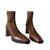 Women's New Winter Thick Heel Cotton Boots Square Head Splicing Suede Back Zipper Anti-slip Wear-resistant Short Boots