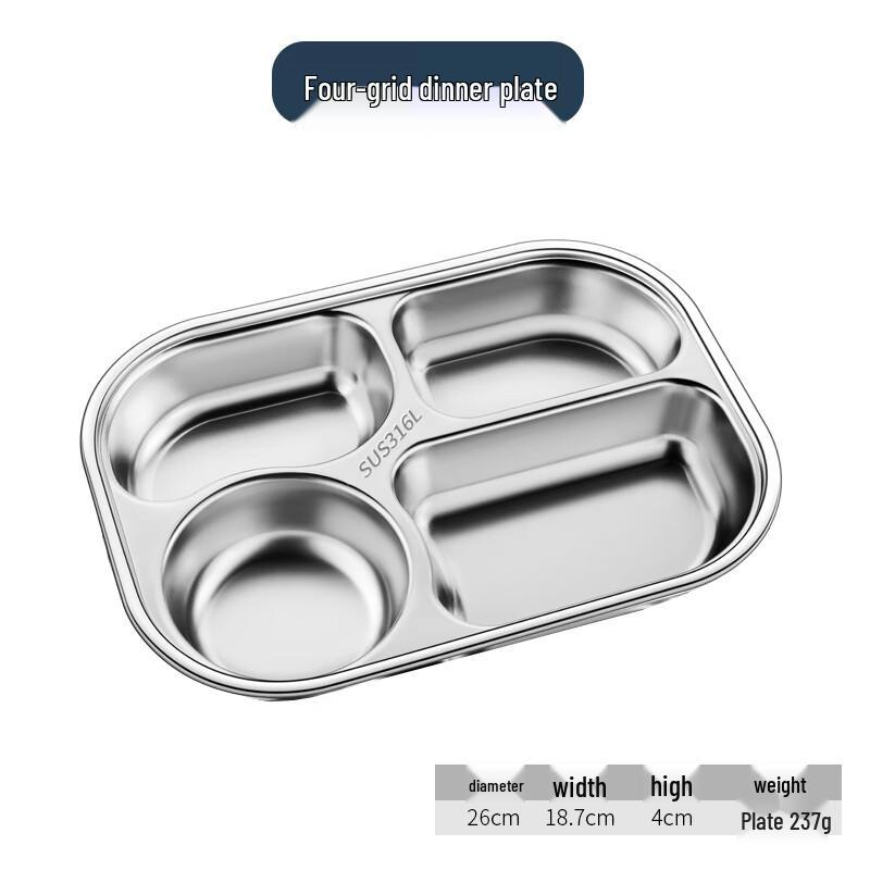 316L Stainless Steel 4-Compartment Kids Divided Plate