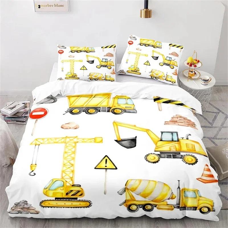 Dekbedovertrekset met graafmachine- en speelgoedauto-patroon, geschikt voor kinderkamers. Diverse soorten bedovertrekken, geschikt voor alle seizoenen. Jongensbeddengoed. EU Single(135*200cm)3pcs