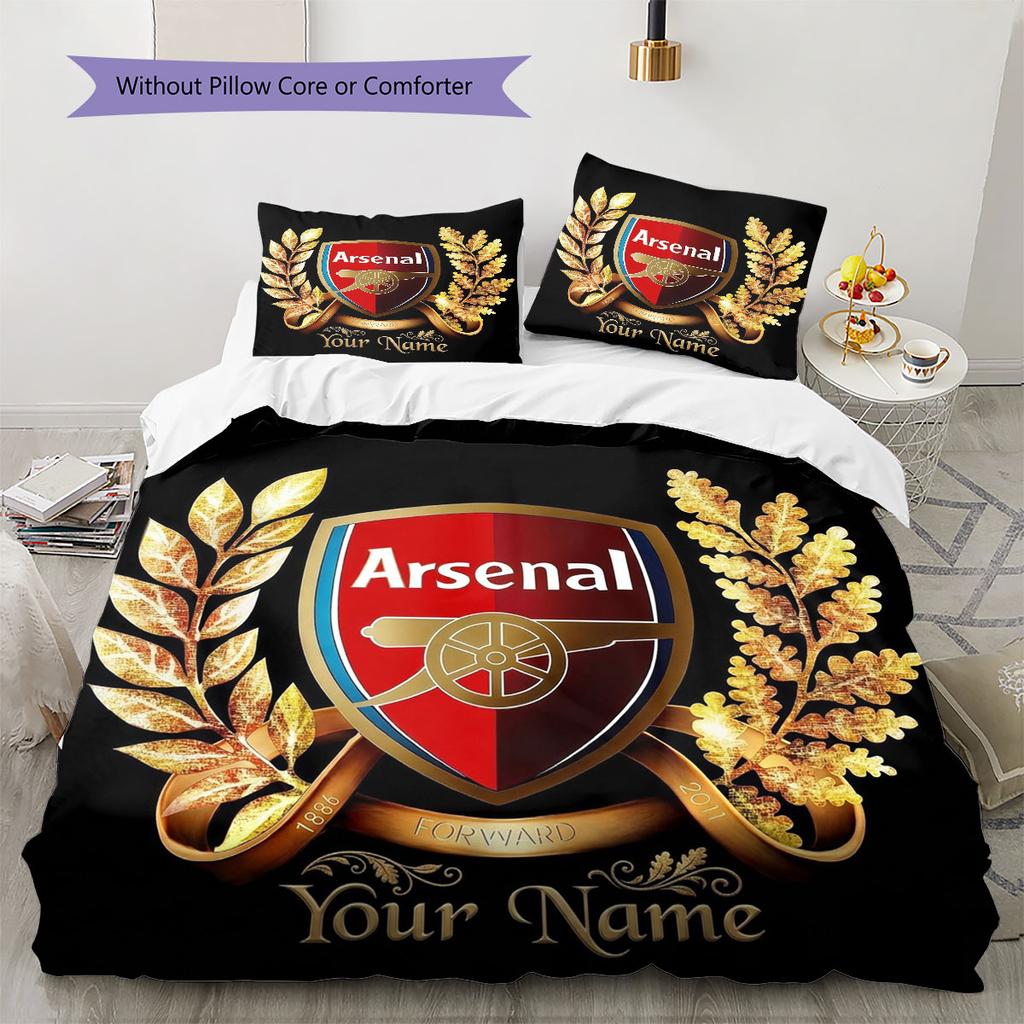 Arsenal F Custom Name Pattern Bedding,Quilt Set Quilt Cover Pillowcase Home Birthday Gift(1 * Duvet Cover + 2 * Pillowcase, Without Core)