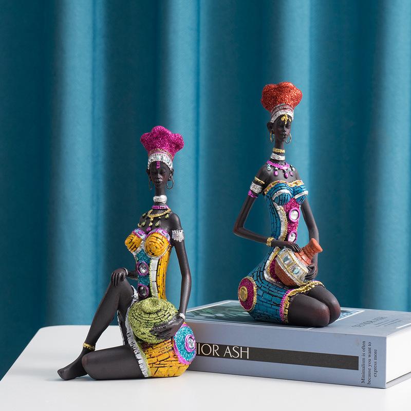 Resin Ethnic Style Ornaments African Women Sculptures People Figurines Office Desktop Living Room Home Decor Friend Gift