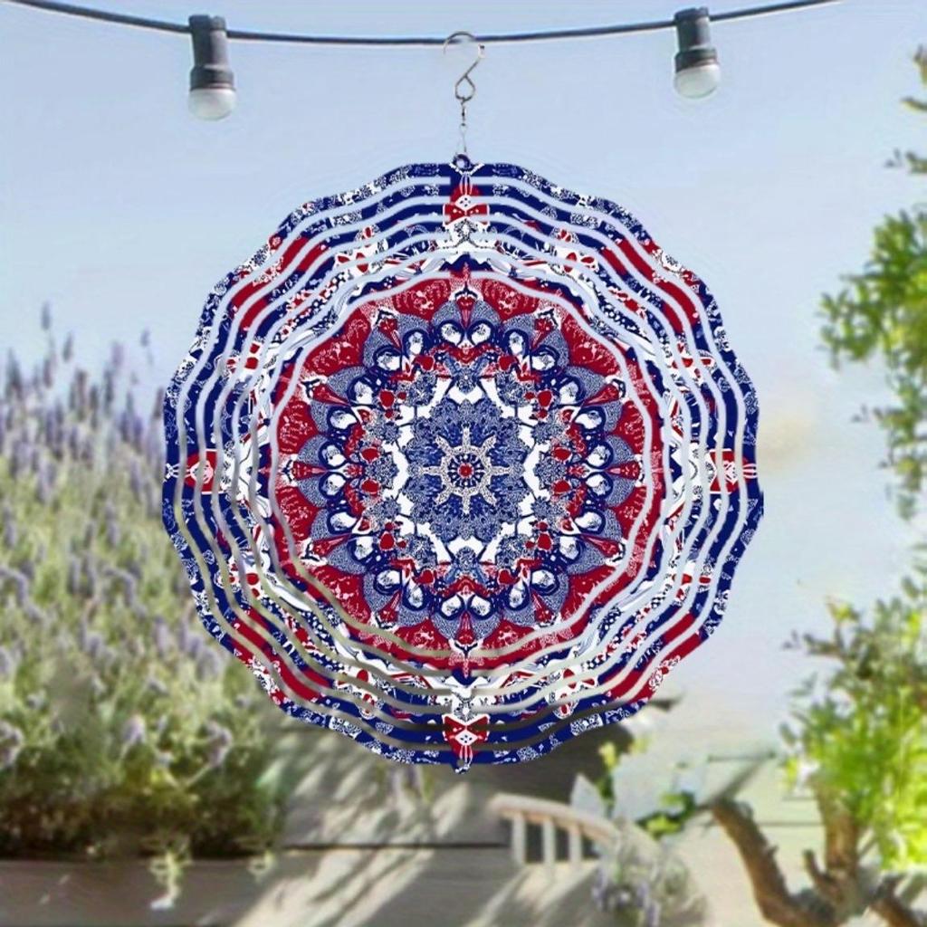 2D Spinning Metal Wind Chime Colorful Hanging Decor for Garden Window Yard Outdoor Decoration Rotating Mandala Art Wind Spinner