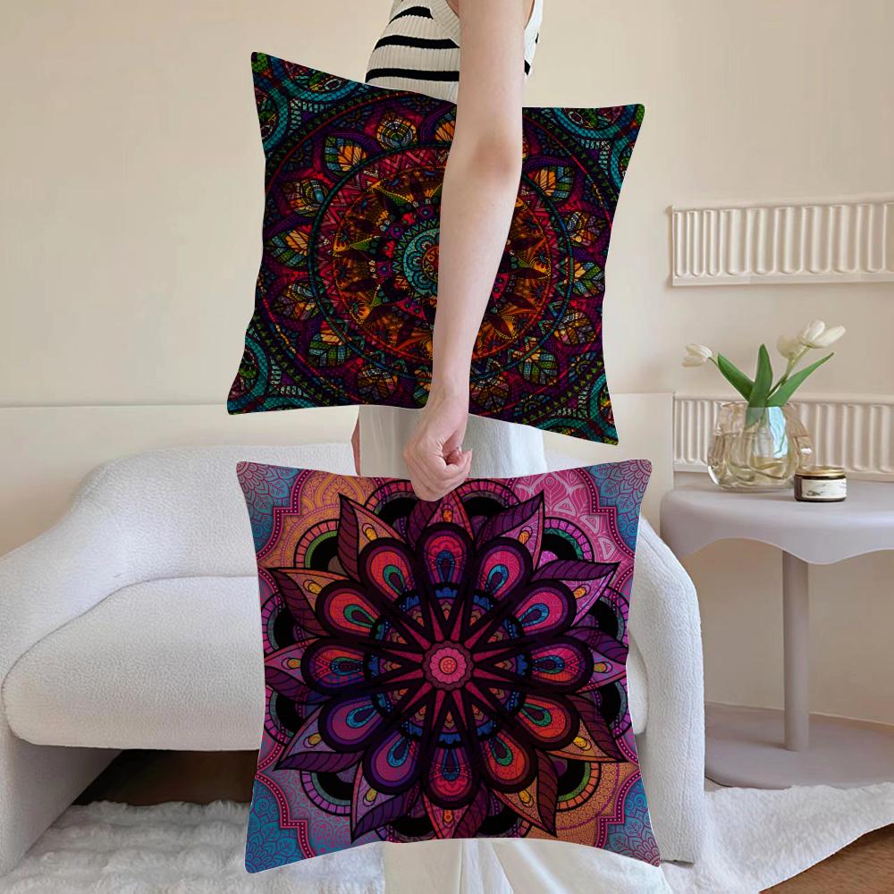 Mandala Style Decorative Pillow Case Anti-dustmite Pillowcase Invisible Zipper Silky Short Plush Sofa Cushion Cover