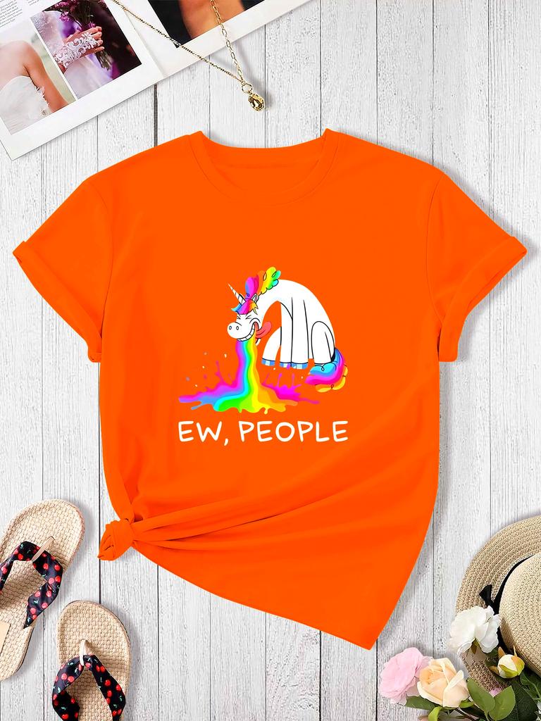 Funny Rainbow Horse Letter Printed Fashion Casual Unisexs Top Summer Fashion Unisexs Printed Daily Tshirt Comfortable