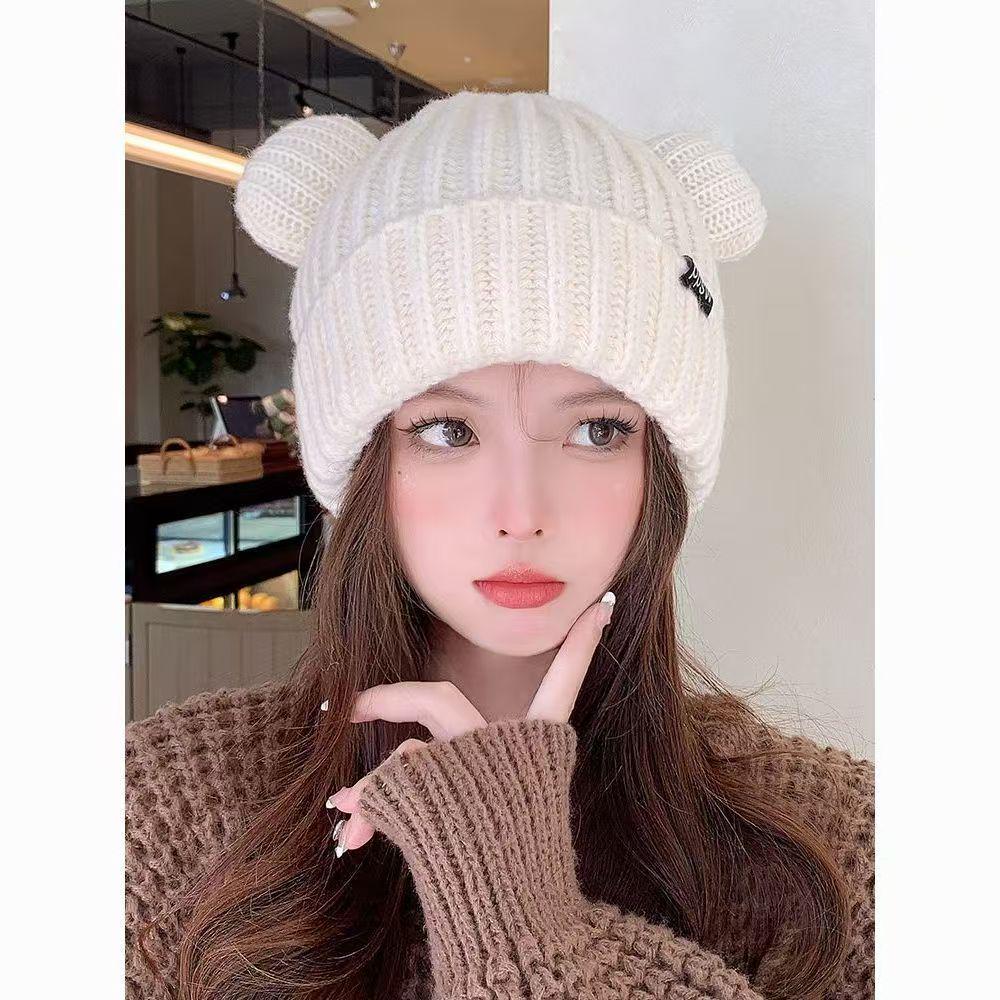 Korean Style Wool Cat Ears Beanie - Women's Autumn/Winter Warm, Cute & Versatile Knit Hat