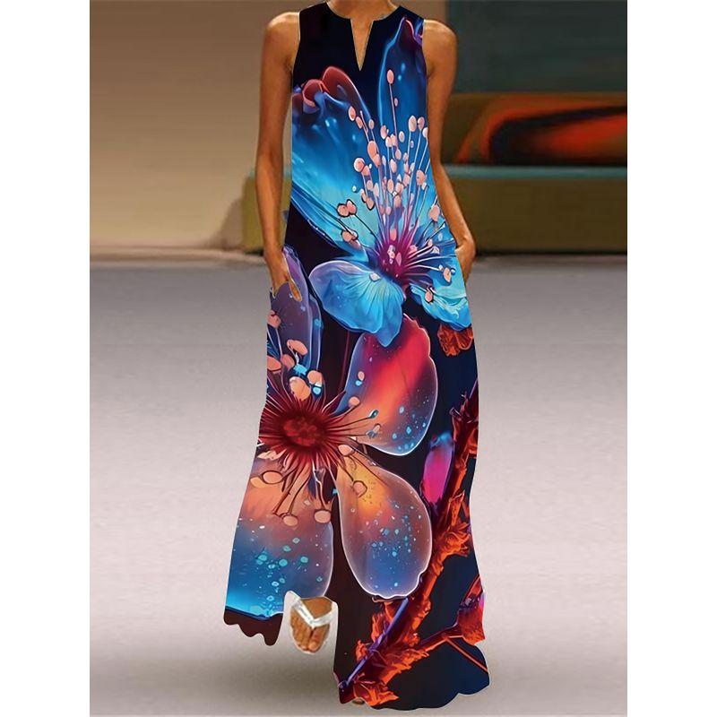 Butterfly Pattern 3D Printed V-neck Sleeveless Dress Stage Show Women's Clothing Travel Photo Vacation Style Beach Dress