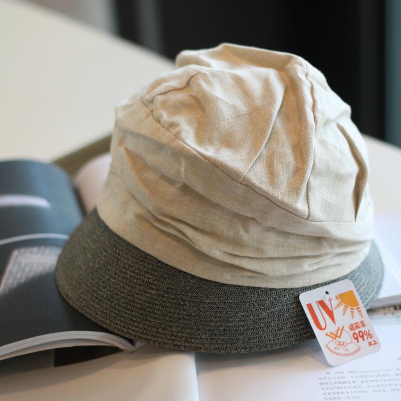 Spring and Summer Literary Cotton and Linen Splicing Straw Bucket Hat Casual Folding Basin Hat Sunscreen Beach Fashion Straw Hat