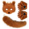 Nadýchaná kožešina Fox Tail Keychain Cat Tlaps Rukavice a Wolf Therian Mask Sada pro Halloween Cosplay kostýmní doplňky