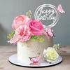 Flower Cake Toppers with Butterfly Happy Birthday and Artificial  Rose Flowers Eucalyptus Butterflies for Birthday Wedding