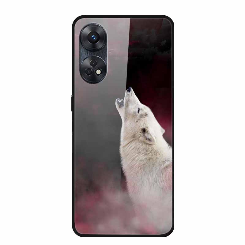 For Oppo Reno8 T 4G Case Luxury Tempered Glass Back Cover Hard Case For Reno8 T 4G 6.43" Capa Funda Animal Vividly Coque Wolf