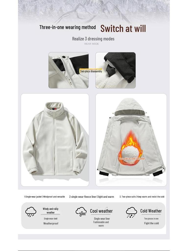 Women's 3-in-1 Detachable Jacket: 2024 Windproof Velvet Lined for Autumn/Winter