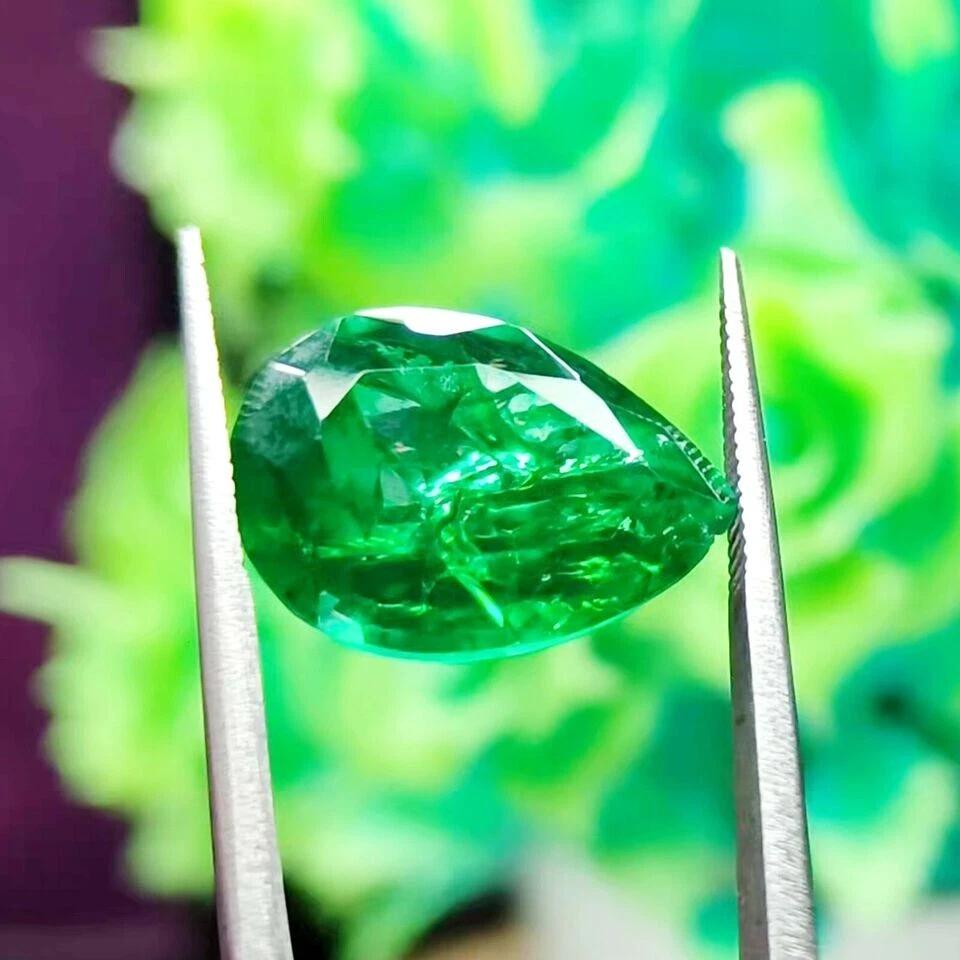 Stunning Natural Emerald Colombian Green 11.35 Ct Pear Certified Loose Gemstone