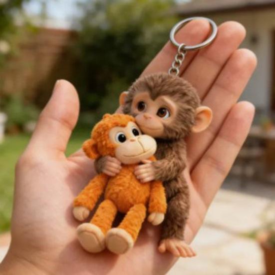 1/2Pcs Crochet Punch Monkey Printed Keychain 3D Charm Functional Keychain Bag Keys Desk Decoration Monkey-themed Accessory