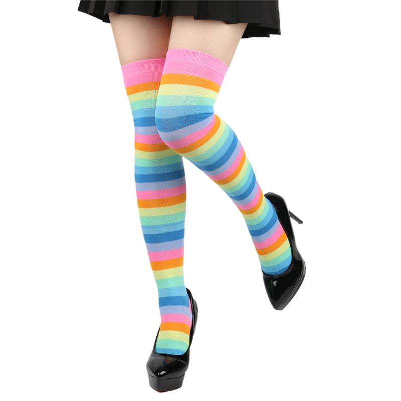 Rainbow Striped Long Tube Socks Over-the-Knee Socks Women Festival Party Costume Accessories Performance Dance Colorful Striped Socks Wholesale