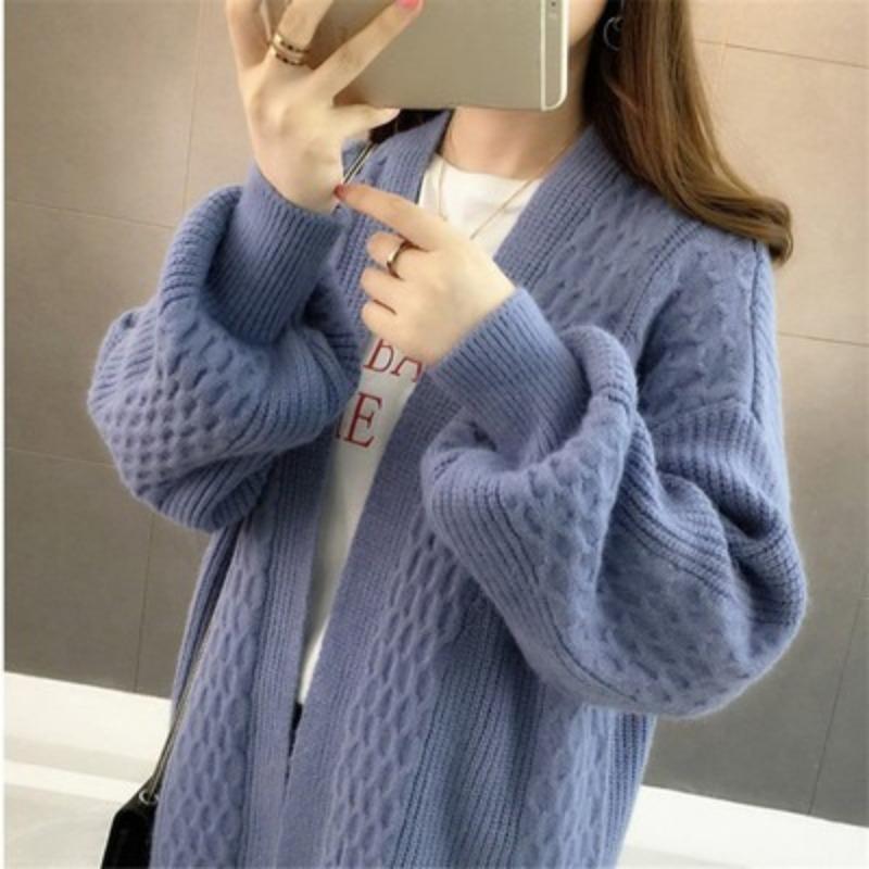 Women's Sweater Cardigan Mid Length Autumn New Loose Korean Version Knitted Sweater Jacket