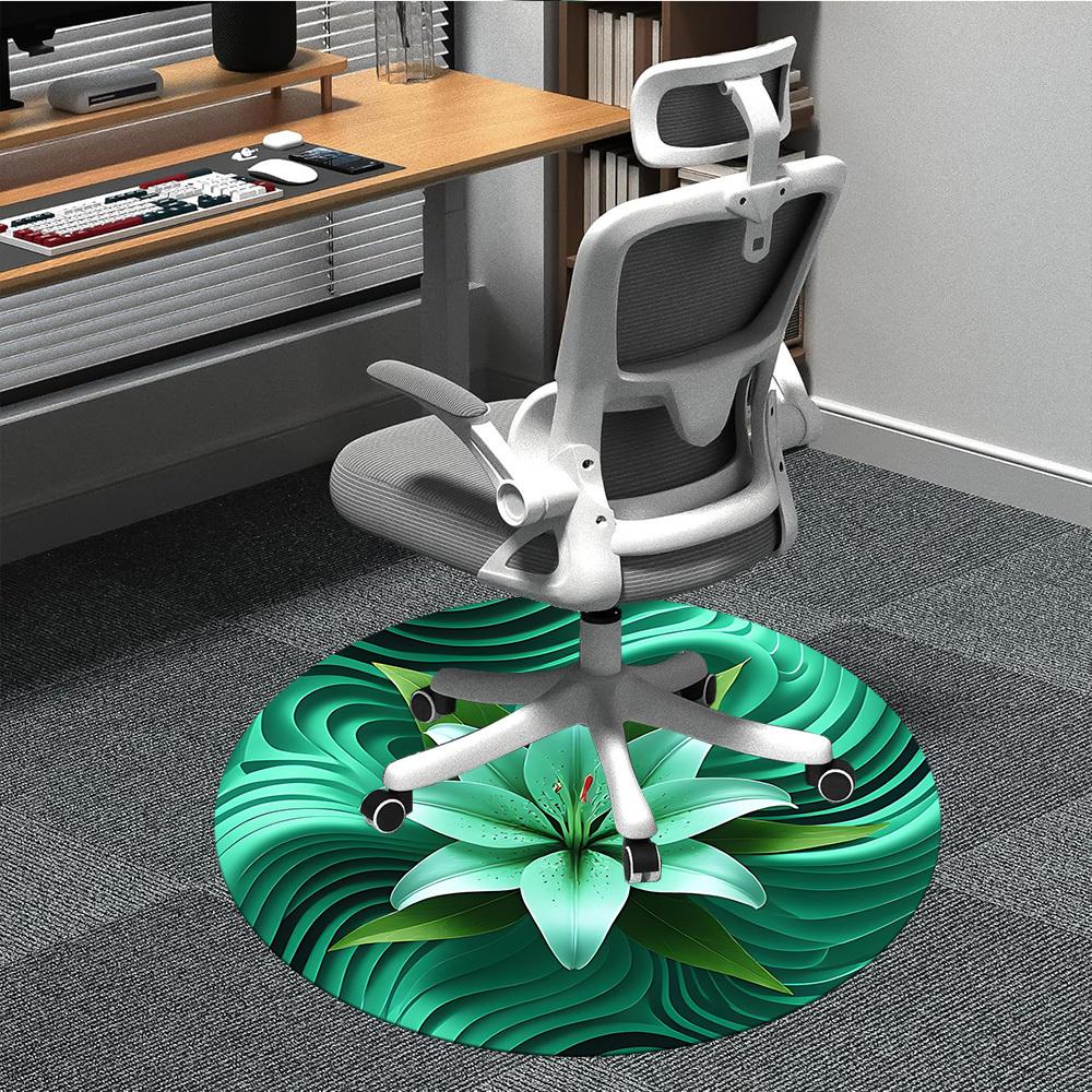 

1pc Lily Flower Print Chair Carpet for Office, Round Non-Slip Durable Large Size Office Carpet, Suitable for Office, Beautiful Decoration 80cm