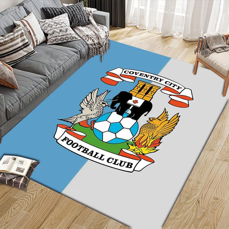 Coventry City FC Flannel Printed Carpet, Home Sofa Decoration for Living Room & Bedroom, Non‑Slip Play Flannel Floor Mat for Game Room