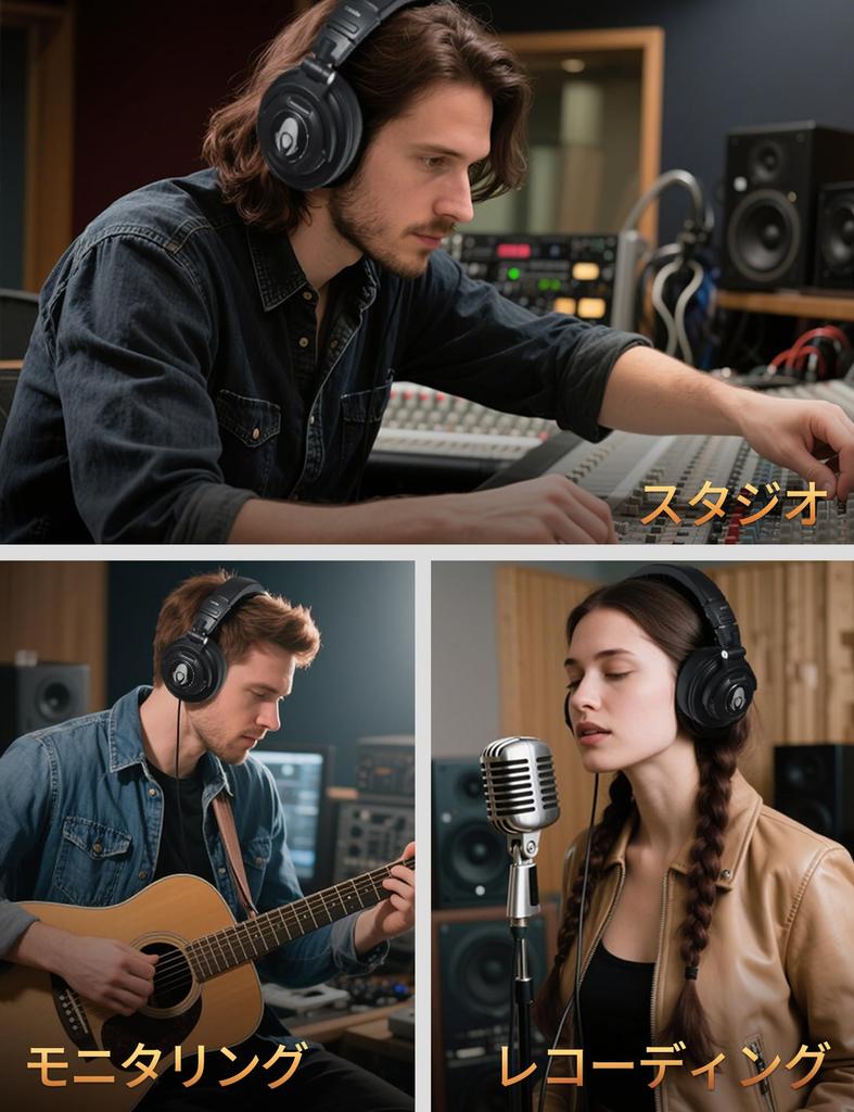 Talomen Professional Wired Monitor Headphones with 50mm Drivers for Studio Recording, Instrument Practice, Mixing, DJing, Video Editing, and